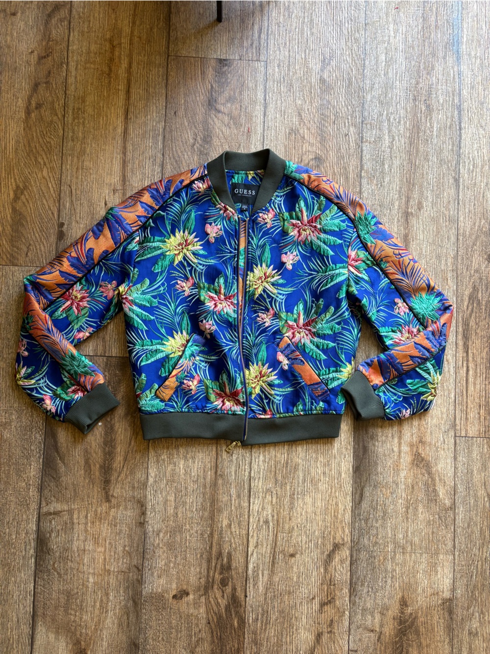 GUESS Tropical Floral Bomber Jacket - Blue & Green